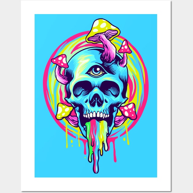 Trippy Swirl Skull Wall Art by machmigo